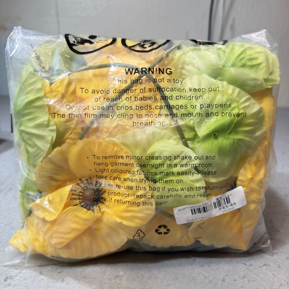 Unbranded Artificial Poppy Flowers 12pcs Yellow NIB‎ Silk Floral Stems 60029601